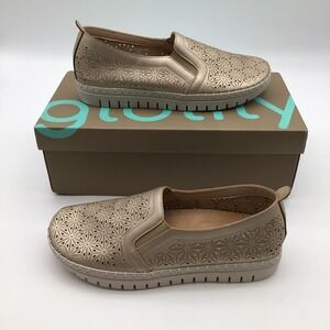 Glolily Elle Starburst Perf Slip On Loafers Gold Metallic Womens Size 7M ELS-110